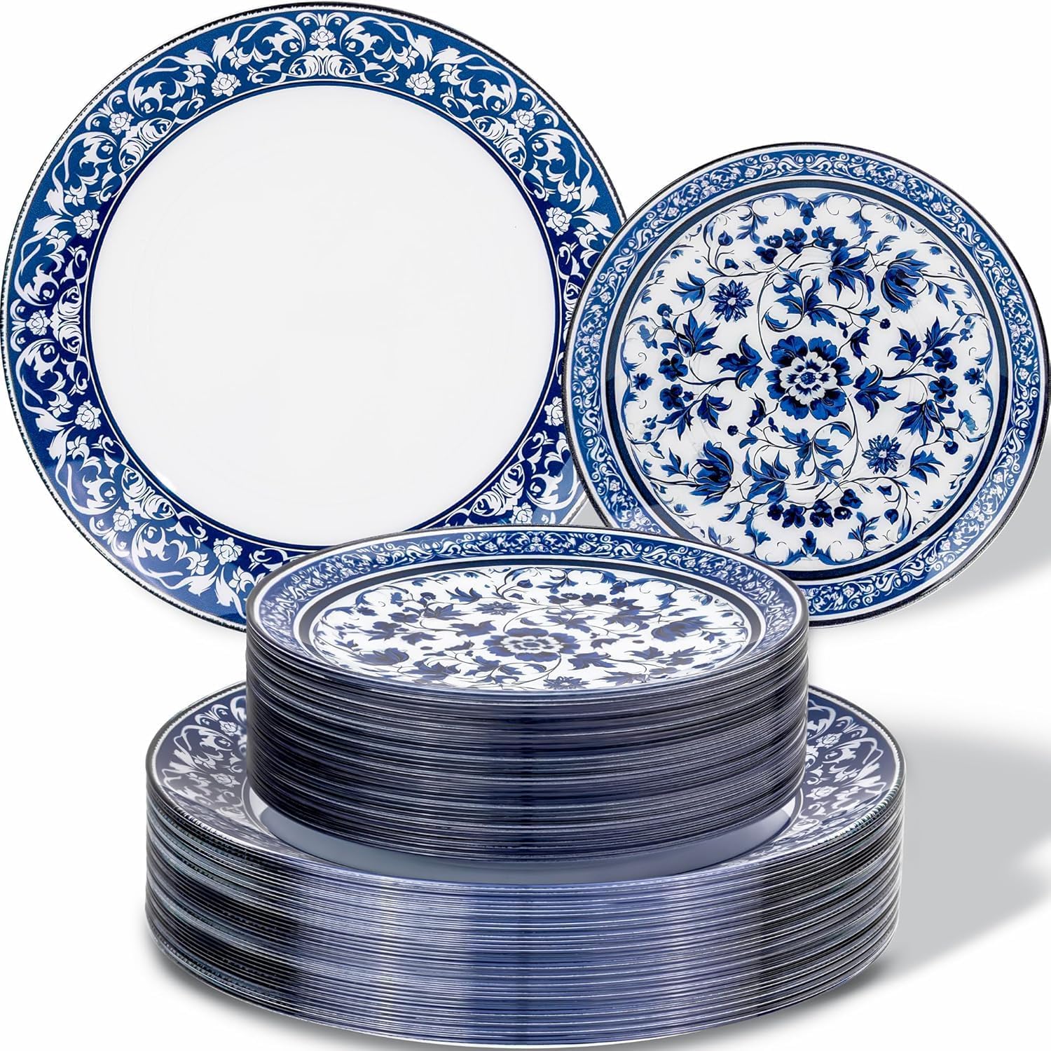 Blue and White Porcelain Design Plastic Plates