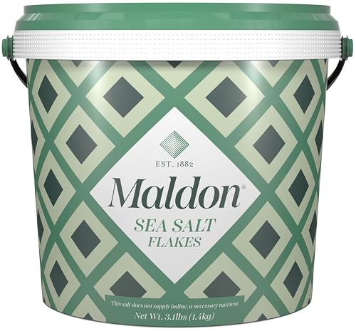 Maldon - Sea Salt Flakes Tub, 3.1 lb (1.4kg) - Unique Pyramid Shaped Salt Flakes, Perfect for a Wide Range of Dishes, Hand-Harvested for Four