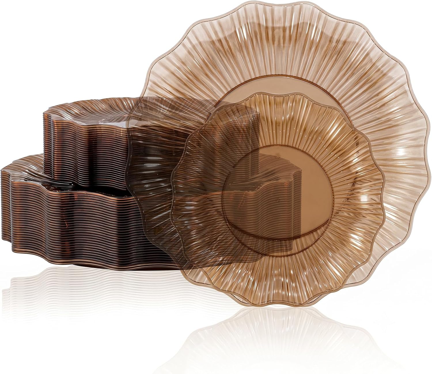 Clear Brown Scalloped Plastic Plates