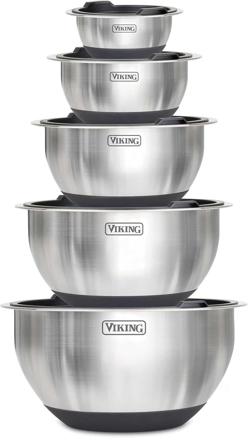 Stainless steel, stackable mixing bowls