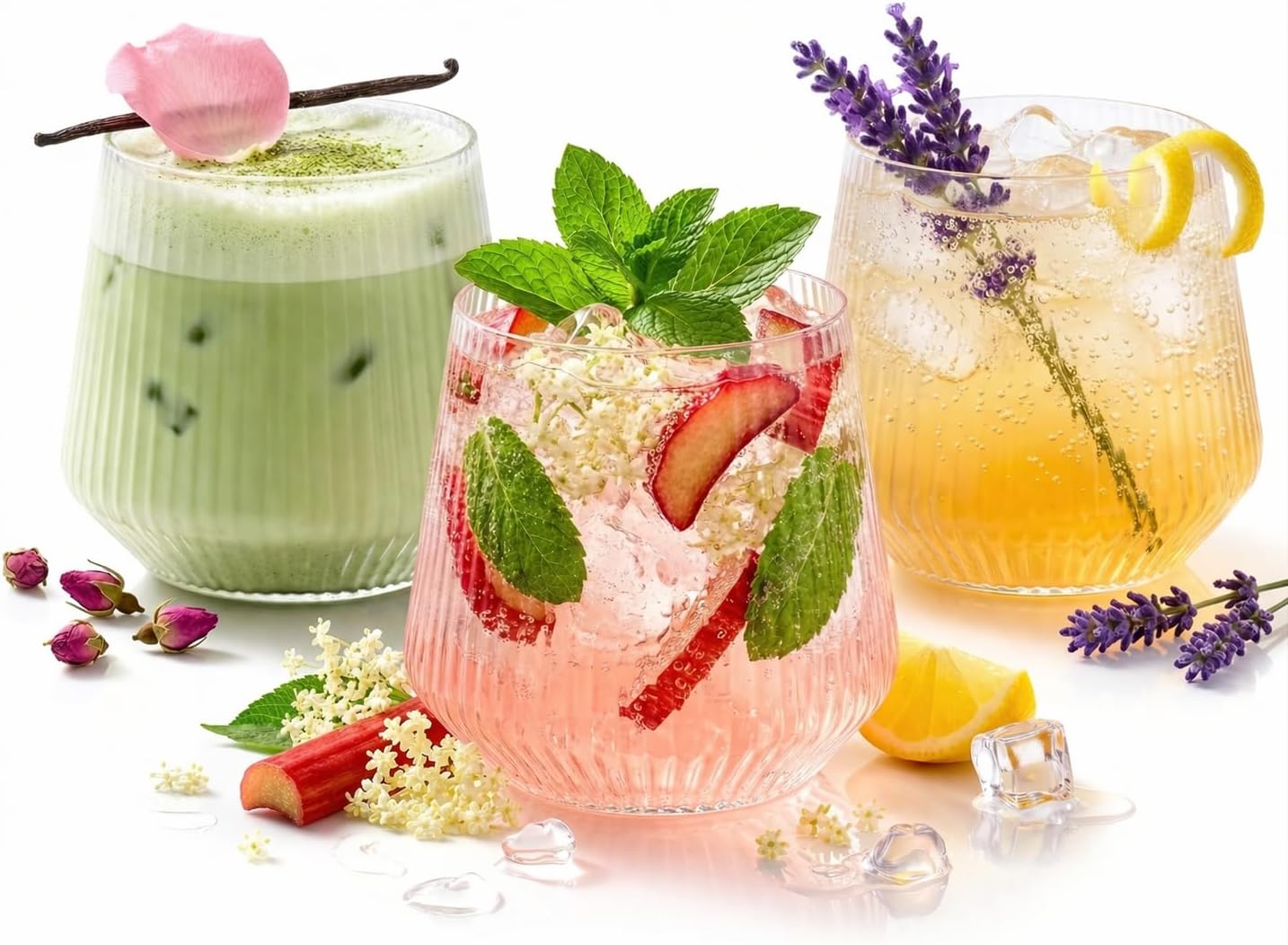 Clear Ribbed Stemless Plastic Wineglasses