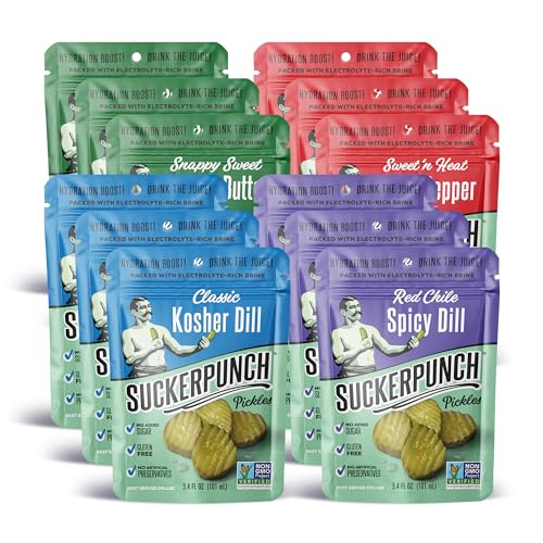 SuckerPunch Pickles in a Pouch, 4-Flavor Variety Pack, 3.4oz Low Calorie