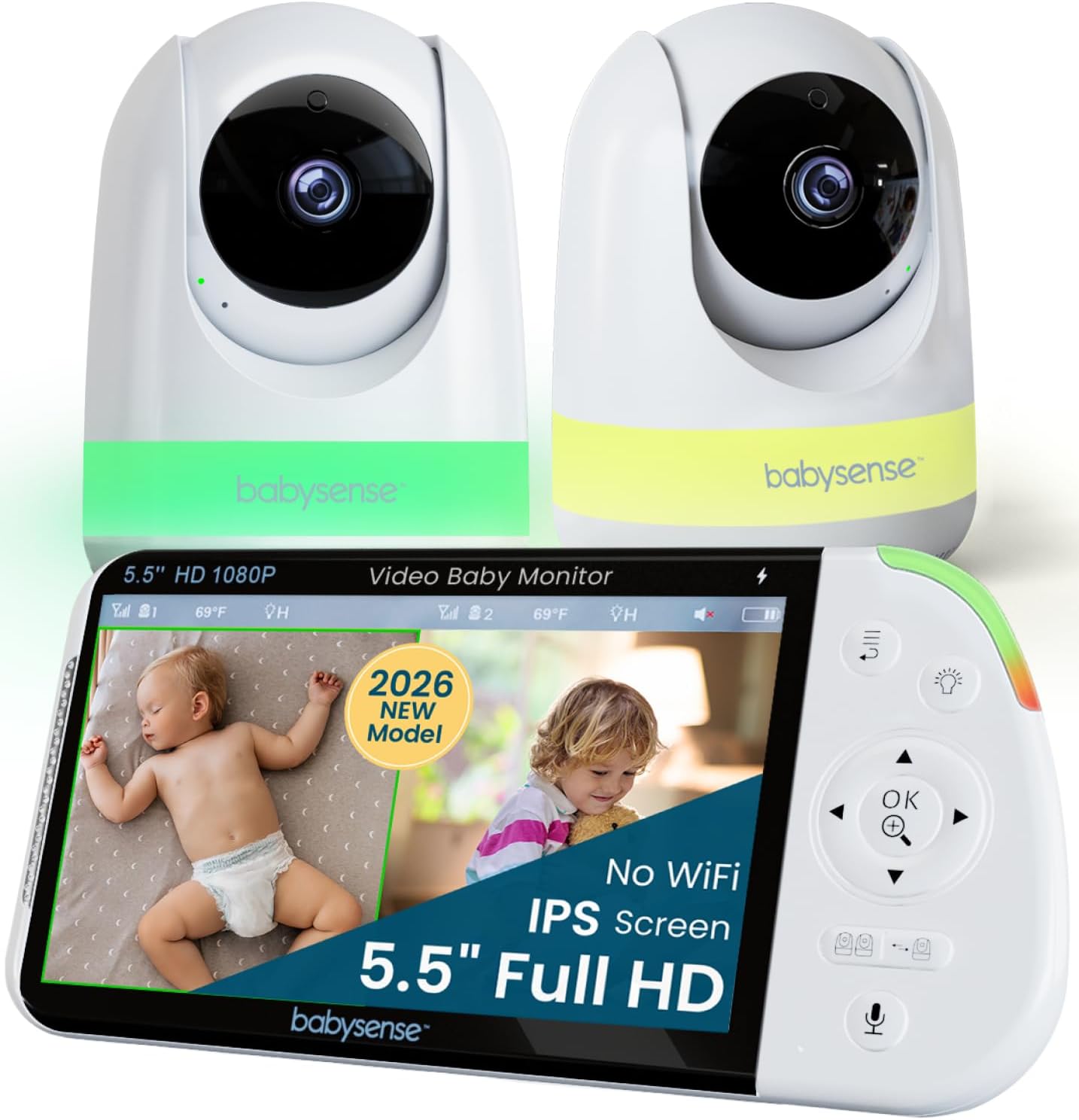 Babysense PRO Split Screen Baby Monitor with 2 Cameras