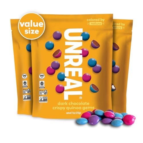 UNREAL Dark Chocolate Quinoa Gems, Vegan, Gluten Free, 3 Value Size Bags