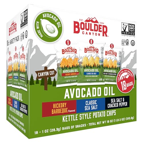 Boulder Canyon Avocado Oil Kettle Chips Variety Pack, 1 oz Bags (18 Count)