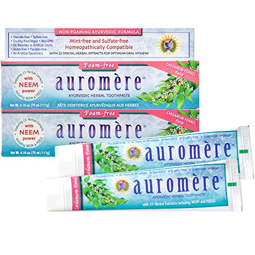 Auromere Ayurvedic Herbal Neem & Clove Toothpaste - Cardamom-Fennel, 2 Pack