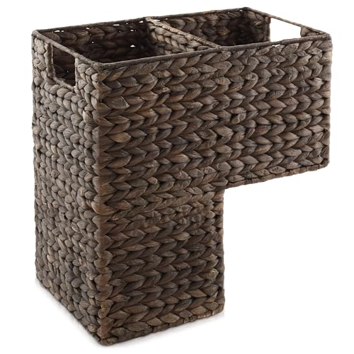 Casafield Stair Step Basket with Handles, Espresso Dark Brown - Woven Water Hyacinth Staircase Basket Storage Bin Organizer