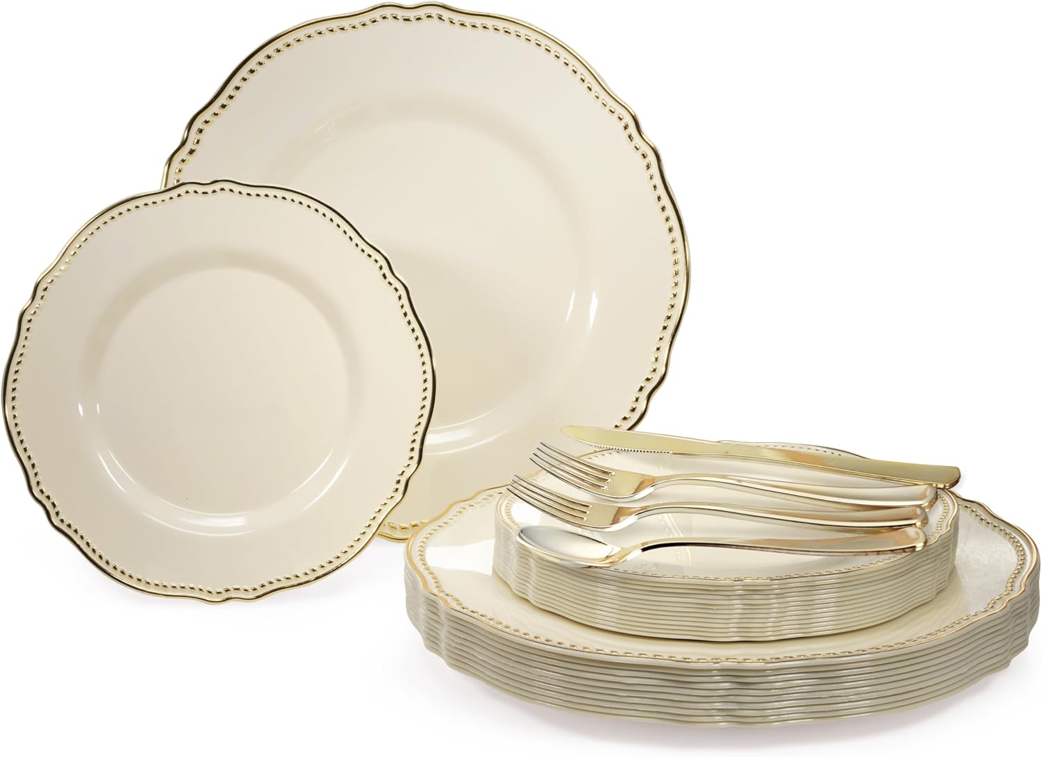 Ivory and Gold Plastic Plates