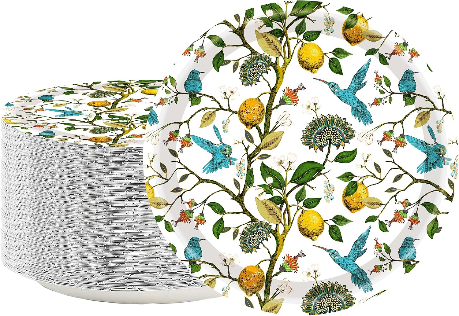 Hummingbird Lemon Floral Plastic Plates
