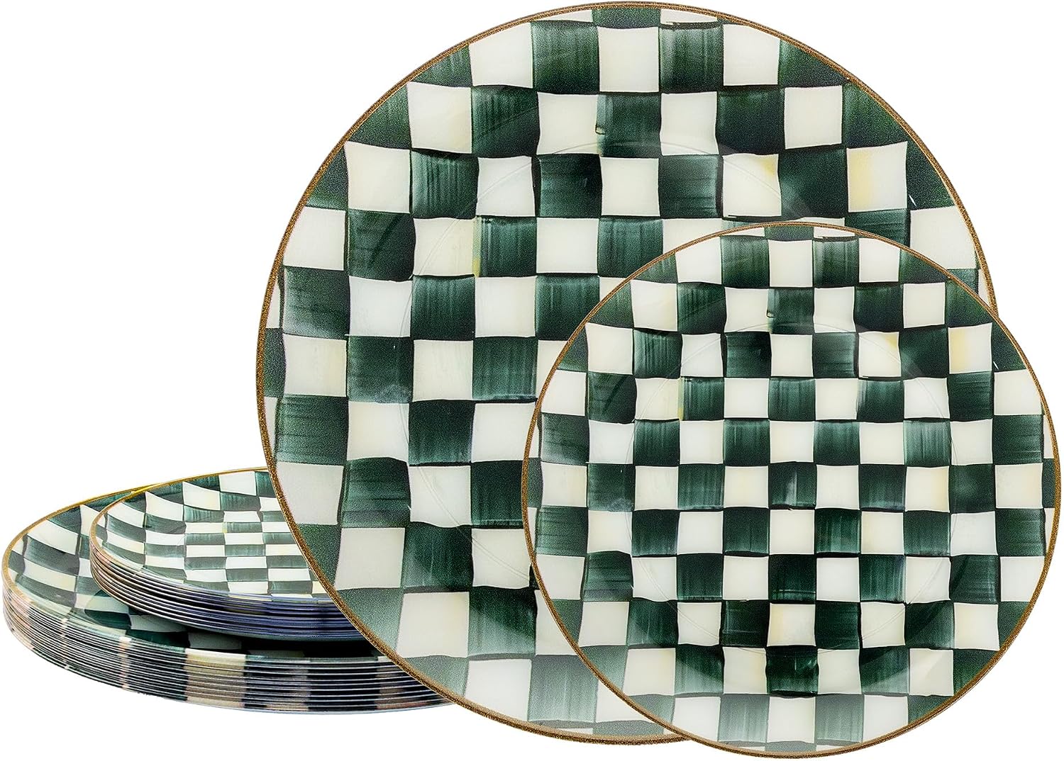 White and Green Checkered Disposable Plates