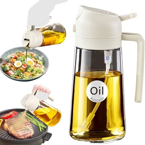 YARRAMATE 16 oz 2-in-1 Glass Olive Oil Sprayer for Cooking, Creamy White