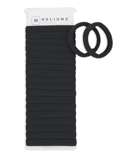 Heliums Soft Hair Ties - No Damage Seamless Nylon Fabric Bands, Stretchy Ponytail Holders for Thin & Thick Hair - Standard 1.5 Inch, Black, 20 Pack