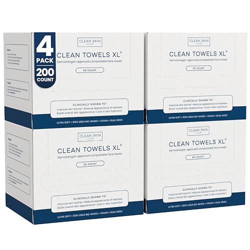 Clean Skin Club Clean Towels XL®, 100% USDA Biobased Face Towel, Disposable Face Towelette, Eczema Association Accepted, Makeup Remover Dry Wipes