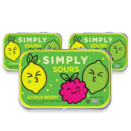 SIMPLY Sours Citrus Berry Sour Hard Candy Tins (3 Pack), Vegan, Non-GMO, No Corn Syrup, No Artificial Colors or Flavors