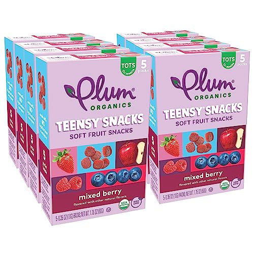 Plum Organics Teensy Snacks Organic Toddler Fruit Snacks, Berry, 0.35 Ounce Bags, 5 Count (Pack of 8)
